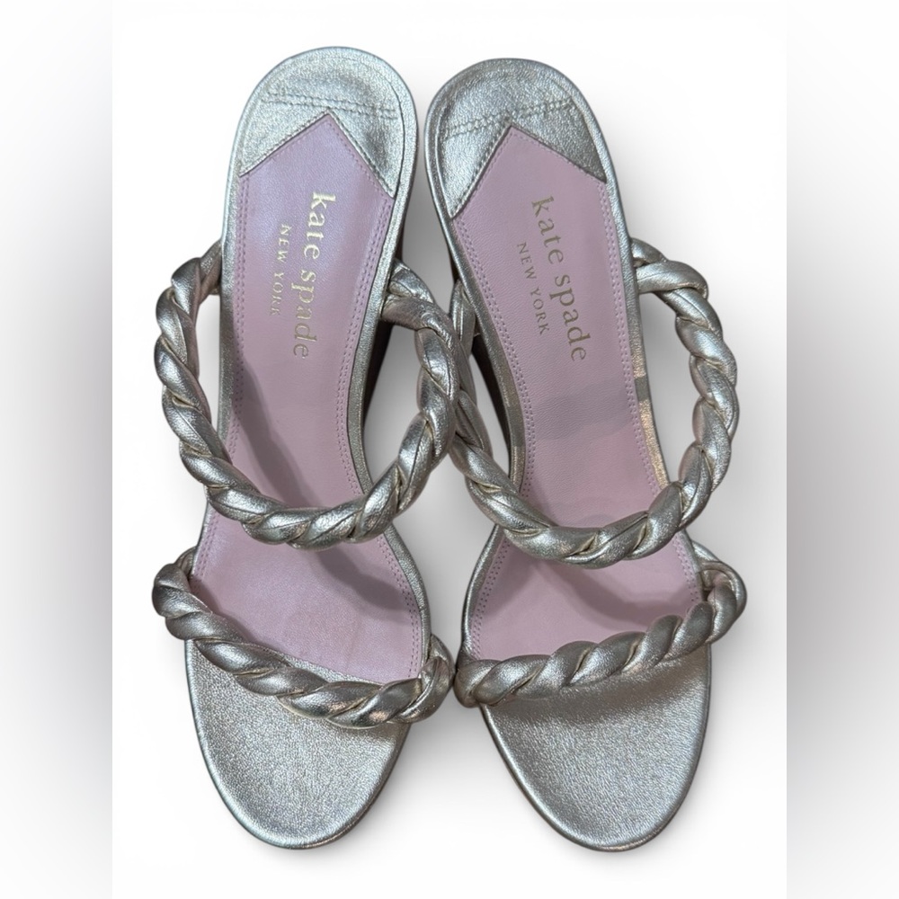 Kate Spade Nina Metallic Leather Slip On Wedge Platform Sandals Gold Size 9 - Picture 3 of 8